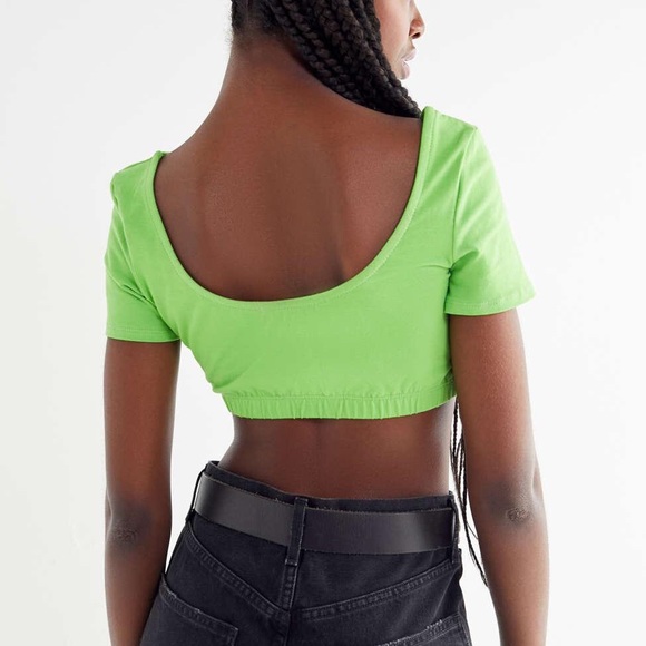 Neon Green Cropped Short Sleeve Top - Picture 2 of 6